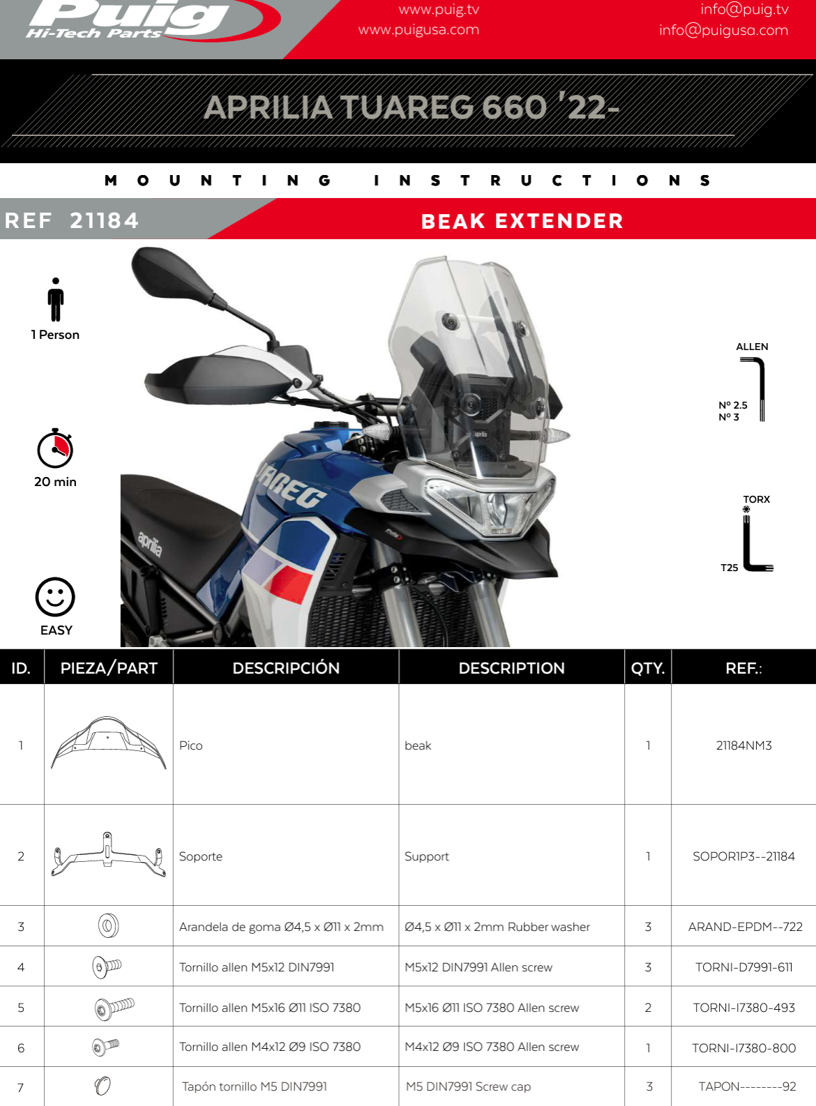 EXTENSION DE TETE DE FOURCHE PUIG APRILIA TUAREG 660 2022 2024 – Image 5